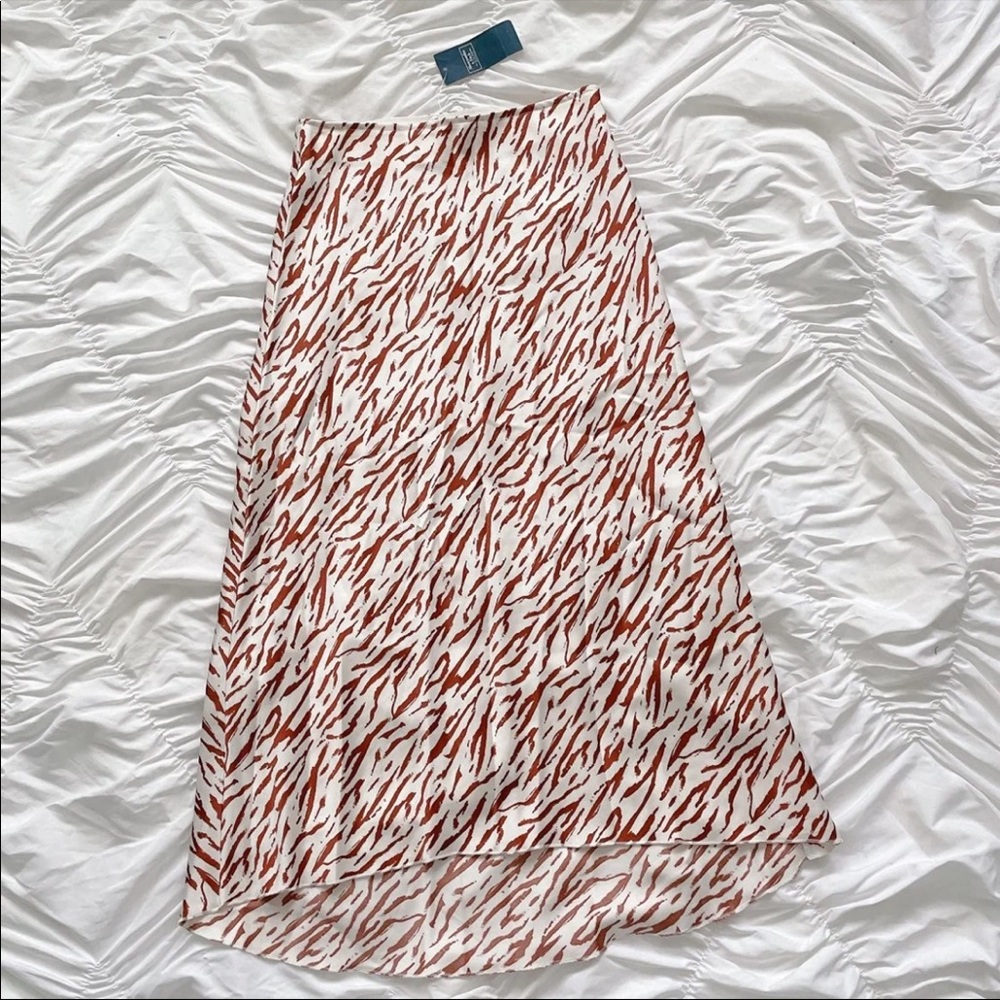 brown & cream zebra satin midi skirt